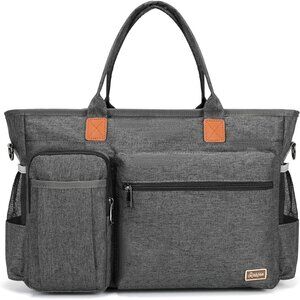 Gray Middle Size Computer Messenger Laptop Tote with 15.6'' Padded Laptop Sleeve